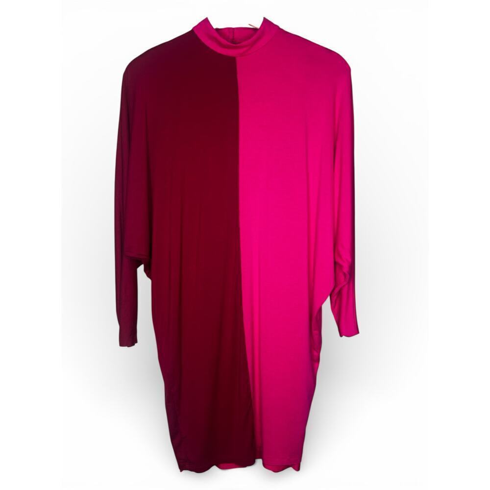 Trina Turk Colorblock Pink Burgundy Shift Dress Dolman Sleeve S